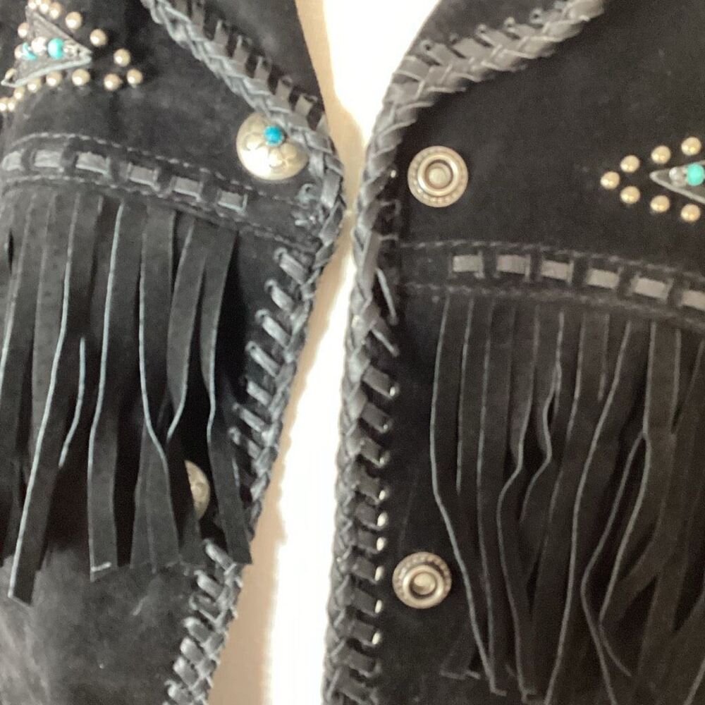 Scully Black Suede Leather Western Jacket Beaded Fringe Women’s Medium - Picture 5 of 14